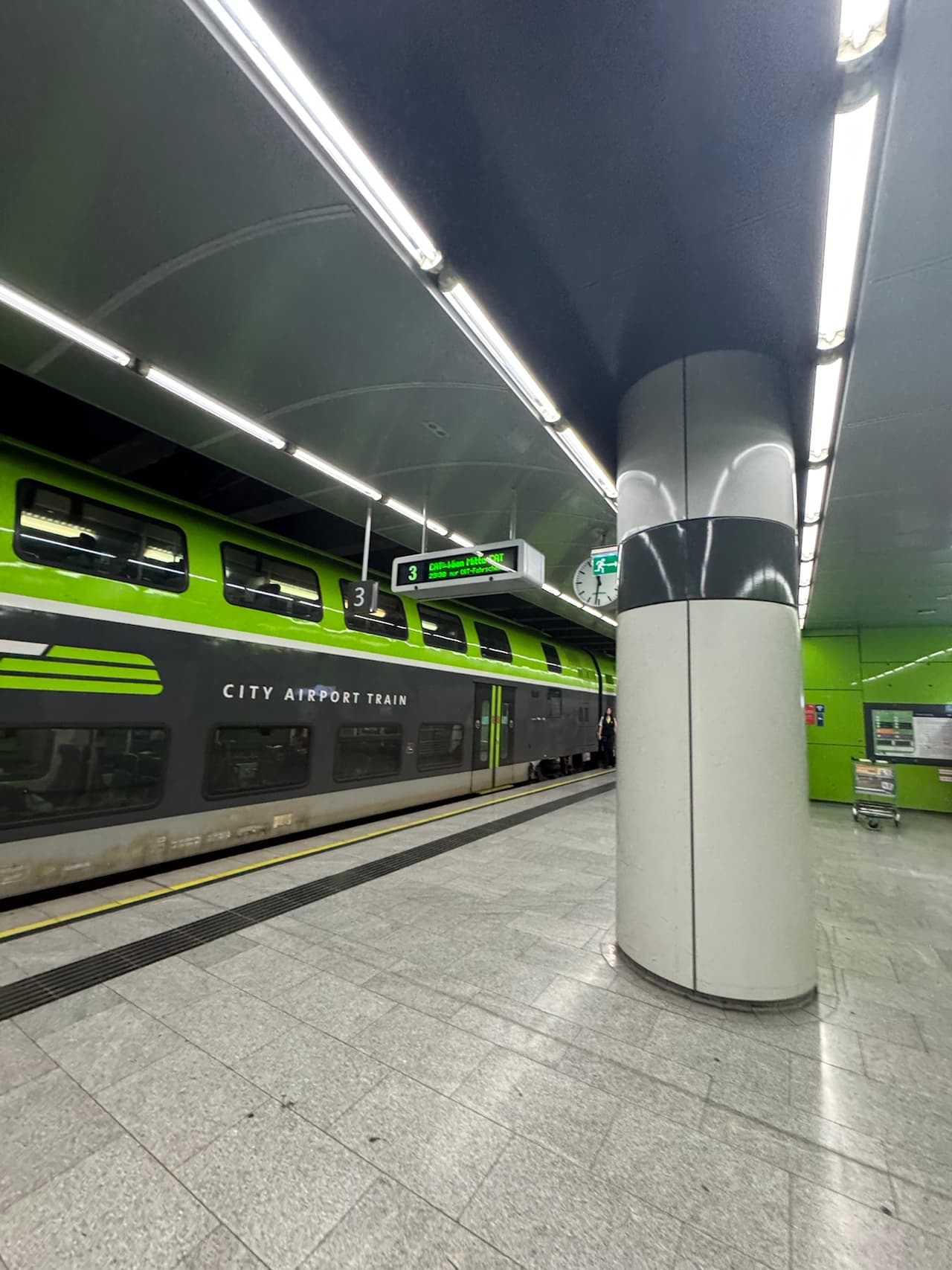 Vienna Airport train platform, illuminated metro station
